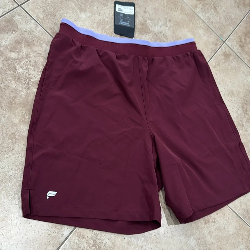 Fabletics Men's Burgundy Athletic 7 inch Shorts with Lavender Waistband NWT - Picture 2 of 11